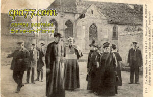 Barcy (Seine-et-Marne) - La Grande Guerre 1914-15 – Monseigneur Marbeau – Evèque de Meaux, visite l&rsquo;église de Barcy, bombardée pendant la bataille de la Marne