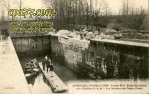 Chalifert (Seine-et-Marne) - Après les inondations – Janvier 1910 – Ecluse de Lesches près Chalifert – Vue intérieure des Dégats (Ouest)