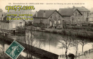Chelles (Seine-et-Marne) - Inondations de Chelles 1910 – Quartier du Chesnay, vue prise du chemin de fer