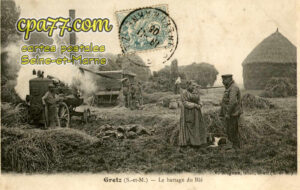 Gretz Armainvilliers (Seine-et-Marne) - Le battage du Blé (rare)