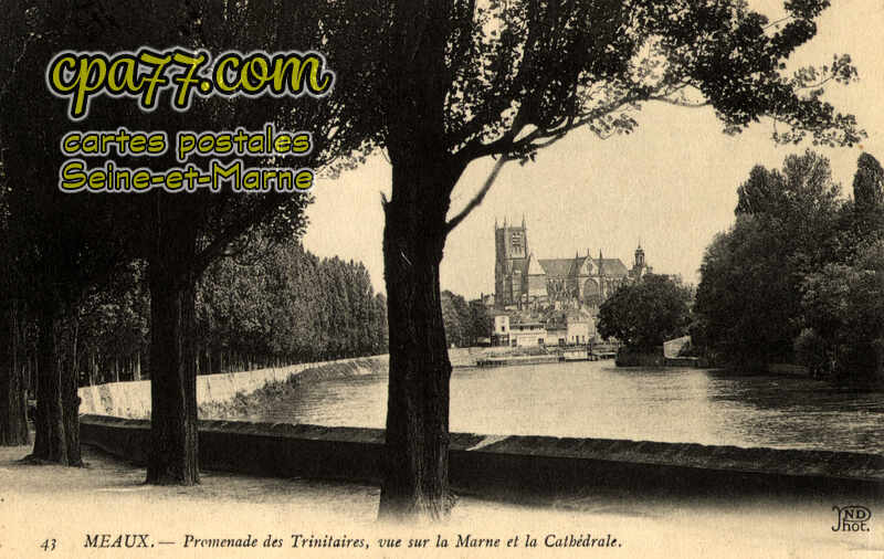 Meaux (Seine-et-Marne) - Promenade des Trinitaires, vue sur la Marne et la Cathédrale