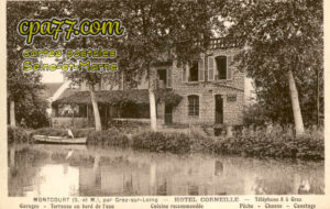 Moncourt Fromonville (Seine-et-Marne) - Montcourt (S.-et-M.) par Grez-sur-Loing – Hôtel Corneille – Téléphone 8 à Gretz – Garages – Terrasse au bord de l’eau – Cuisine recommandée – Pêche – Chasse – Canotage
