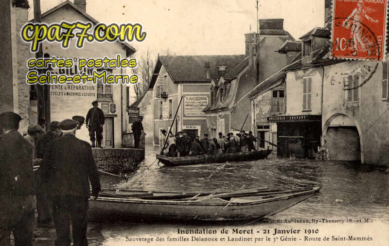 Moret Sur Loing (Seine-et-Marne) - Inondation du 21 Janvier 1910 – Sauvetage des familles Delanoue et Laudinet par le 3e Génie – Route de Sainy-Mammès