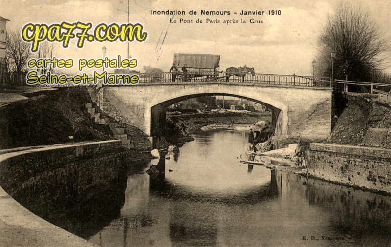 Nemours (Seine-et-Marne) - Inondation de janvier 1910 – Le Pont de Paris après la crue