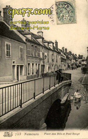 Nemours (Seine-et-Marne) - Place aux Blés et Pont Rouge