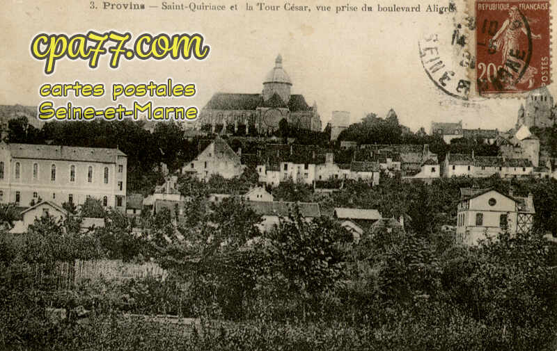 Provins (Seine-et-Marne) - Saint-Quiriace et la Tour César, vue prise du Boulevard Aligre (en l&rsquo;état)
