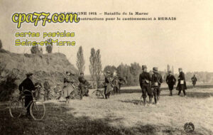 Rebais (Seine-et-Marne) - Bataille de la Marne – Fourriers prenant les instructions pour le cantonnement à Rebais