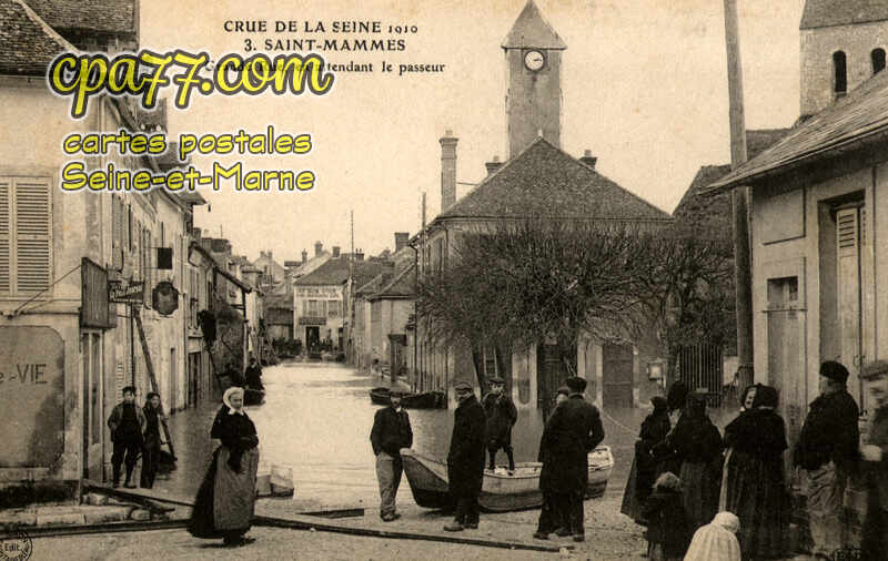St Mammès (Seine-et-Marne) - Crue de la Seine 1910 – Grande Rue, en attendant le passeur