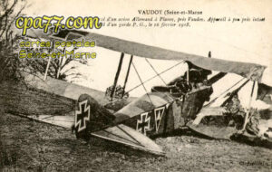 Vaudoy En Brie (Seine-et-Marne) - Atterrissage forcé d&rsquo;un avion Allemand à Planoy, près Vaudoy. Appareil à peu près intact grâce au sang froid d&rsquo;un garde P.G., le 16 février 1918